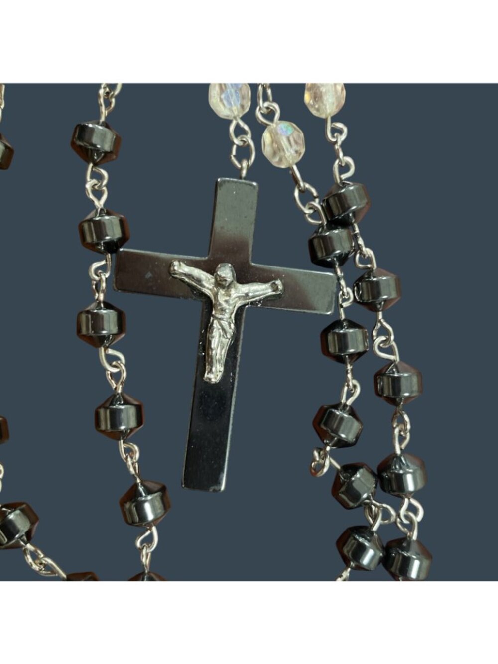 Traditional Catholic Dominican 5 Decade Rosary Hematite Crucifix & Beads - Picture 2 of 3
